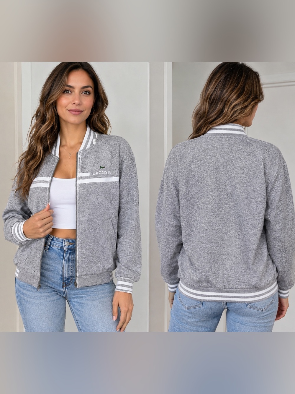 Lacoste Women’s Grey Bomber Jacket. FITS A WOMAN XS/S